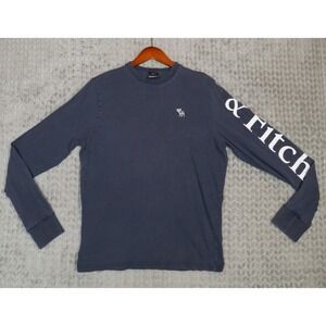 Abercrombie & Fitch Men's Muscle Fit Logo‎ Long Sleeve T-Shirt Navy Blue Large